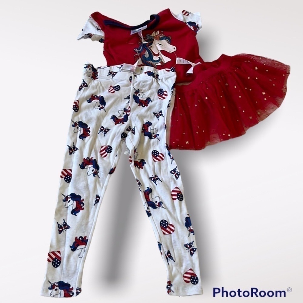 Bmagical Girl’s Unicorn Patriotic outfit set Size 4t